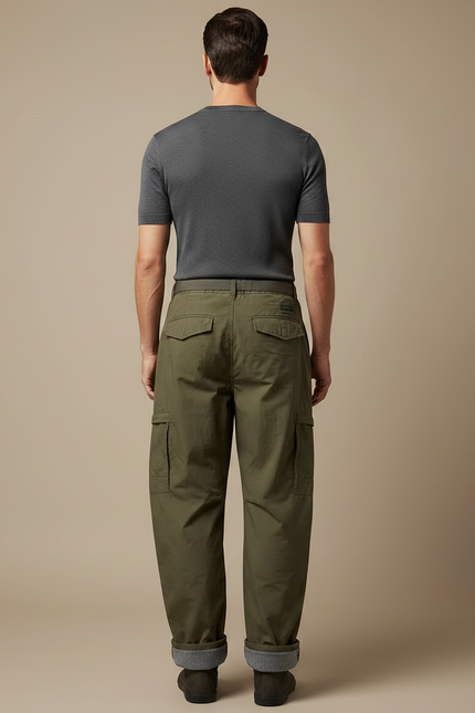 Pantalon Parachute Kaki Cargo Doublé Homme - Toile - vue 2