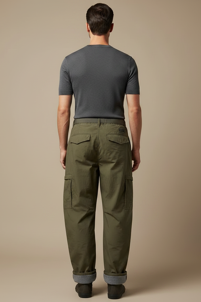 Pantalon Parachute Kaki Cargo Doublé Homme - Toile - vue 2