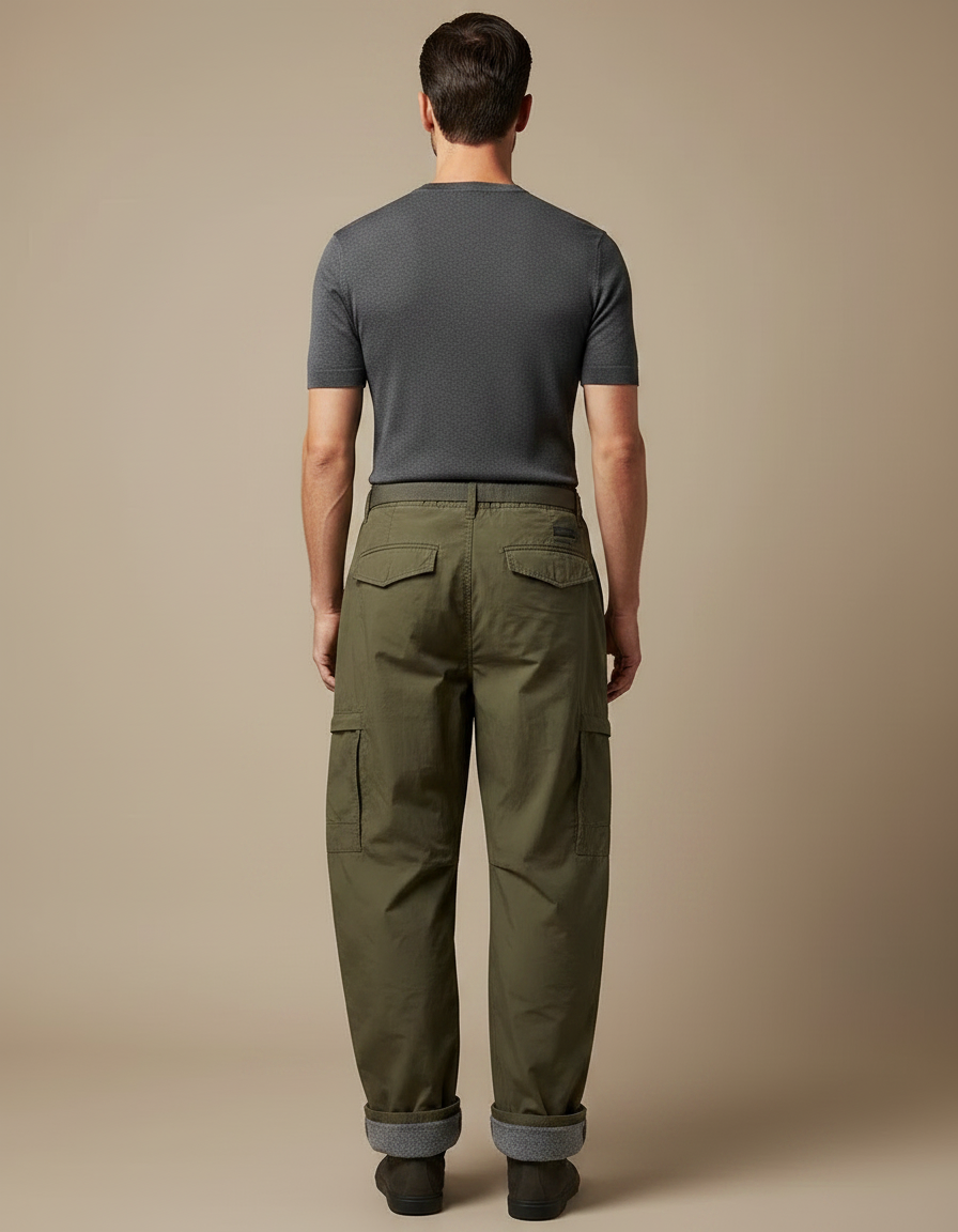 Pantalon Parachute Kaki Cargo Doublé Homme - Toile - vue 2