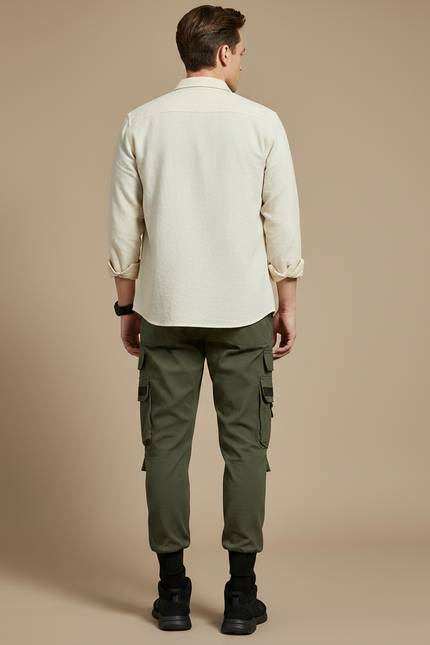 Pantalon Parachute Kaki Cargo Imprimé Cordon Homme - Polyester - vue 2