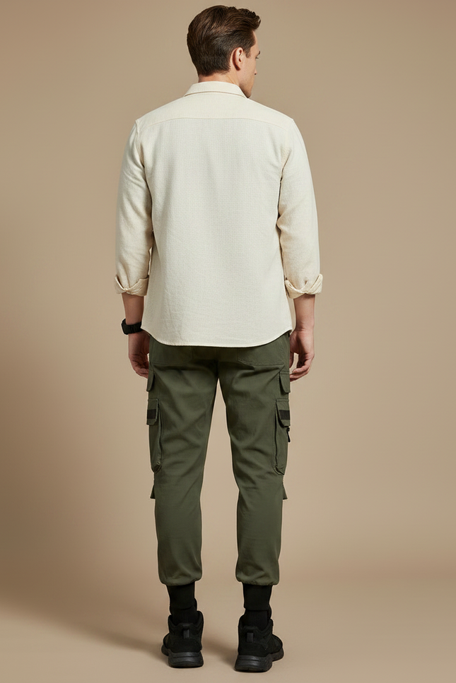 Pantalon Parachute Kaki Cargo Imprimé Cordon Homme - Polyester - vue 2