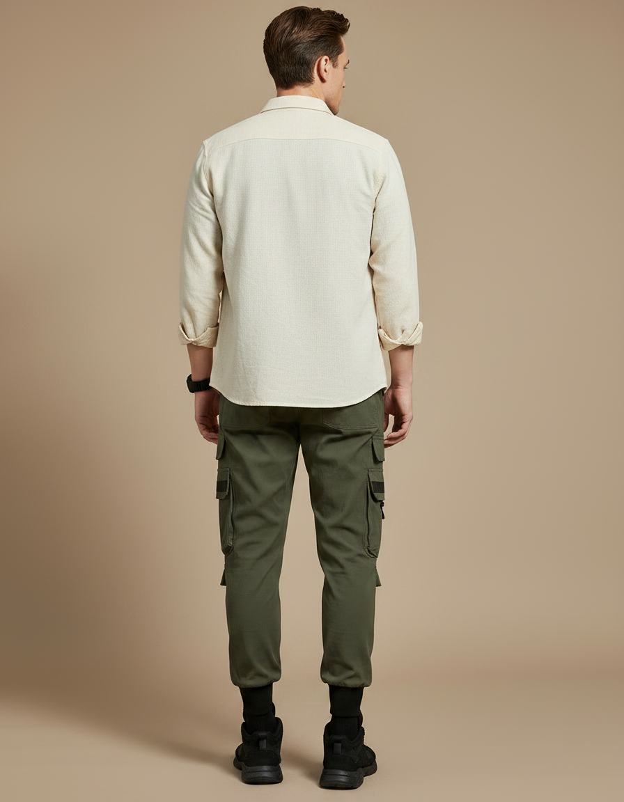 Pantalon Parachute Kaki Cargo Imprimé Cordon Homme - Polyester - vue 2
