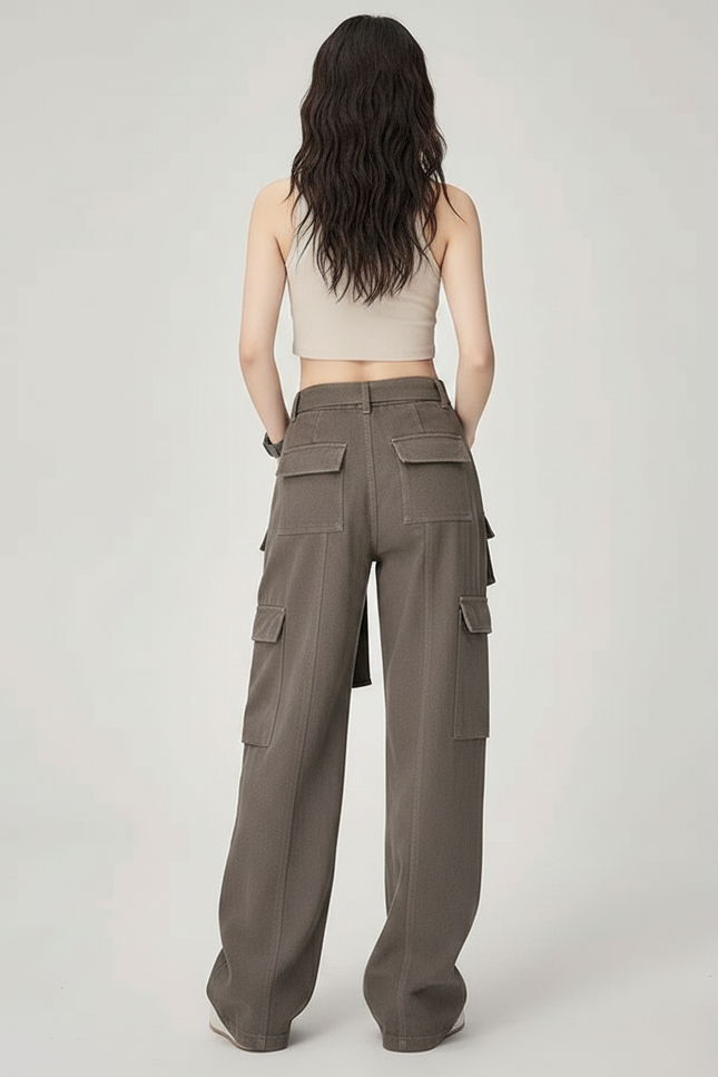 Pantalon Parachute Cargo Ample Streetwear Femme - Kaki Toile - vue 2