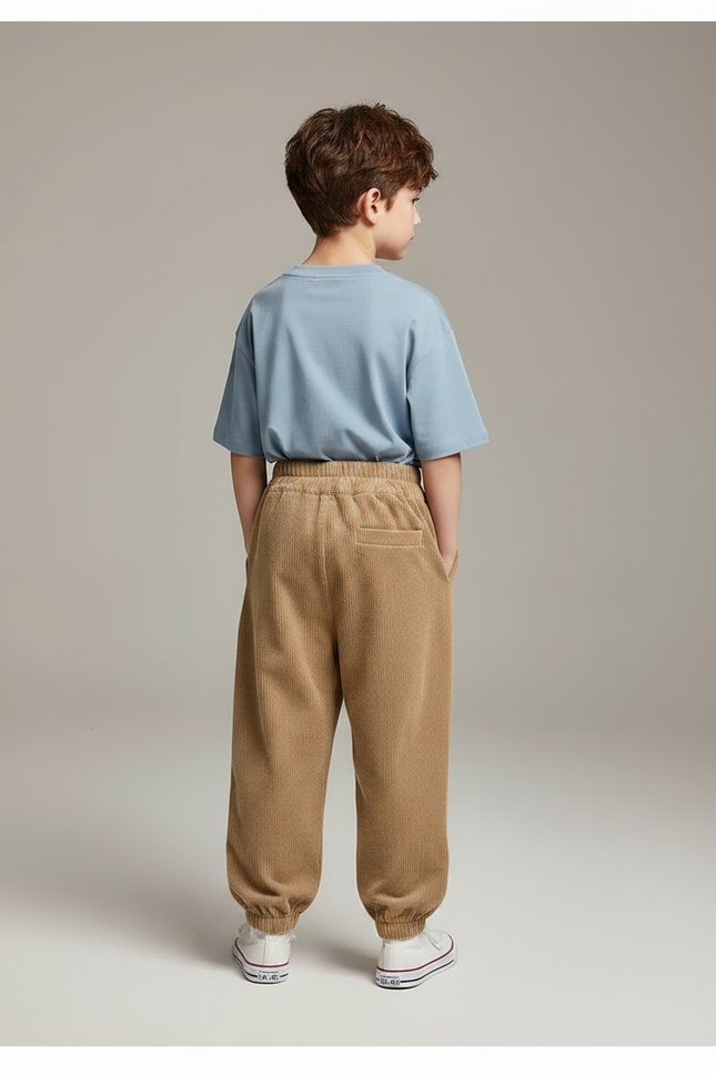 Pantalon Parachute Marron Côtelé Ample Molletonné Garçon - Camel Cordé - vue 2