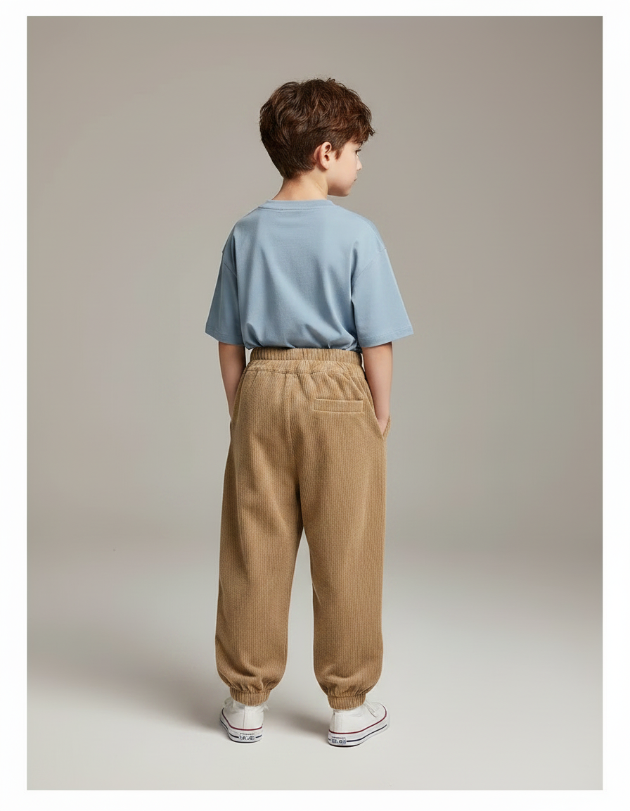 Pantalon Parachute Marron Côtelé Ample Molletonné Garçon - Camel Cordé - vue 2