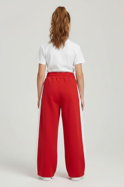 Pantalon Parachute Rouge Ample Coton Fille Sportif - Molleton - vue 2