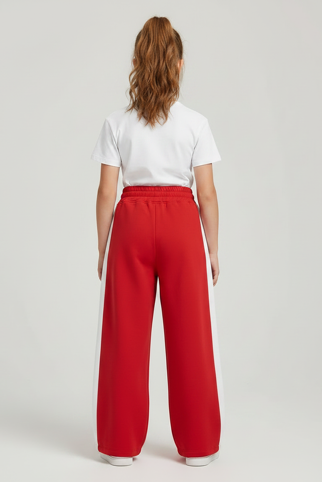 Pantalon Parachute Rouge Ample Coton Fille Sportif - Molleton - vue 2