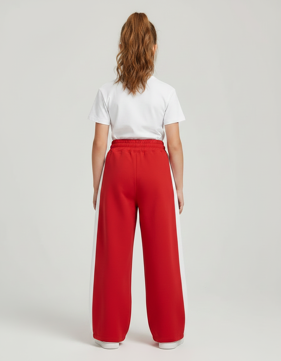 Pantalon Parachute Rouge Ample Coton Fille Sportif - Molleton - vue 2