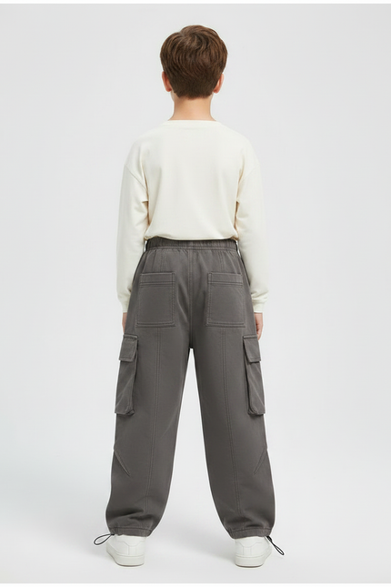 Pantalon Parachute Cargo Gris Ample Garçon Décontracté Coton - Molleton - vue 2