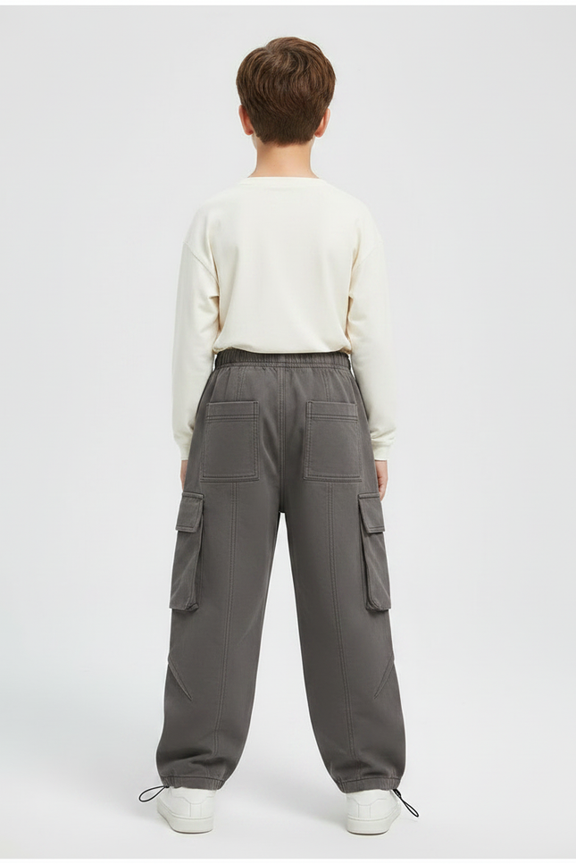 Pantalon Parachute Cargo Gris Ample Garçon Décontracté Coton - Molleton - vue 2