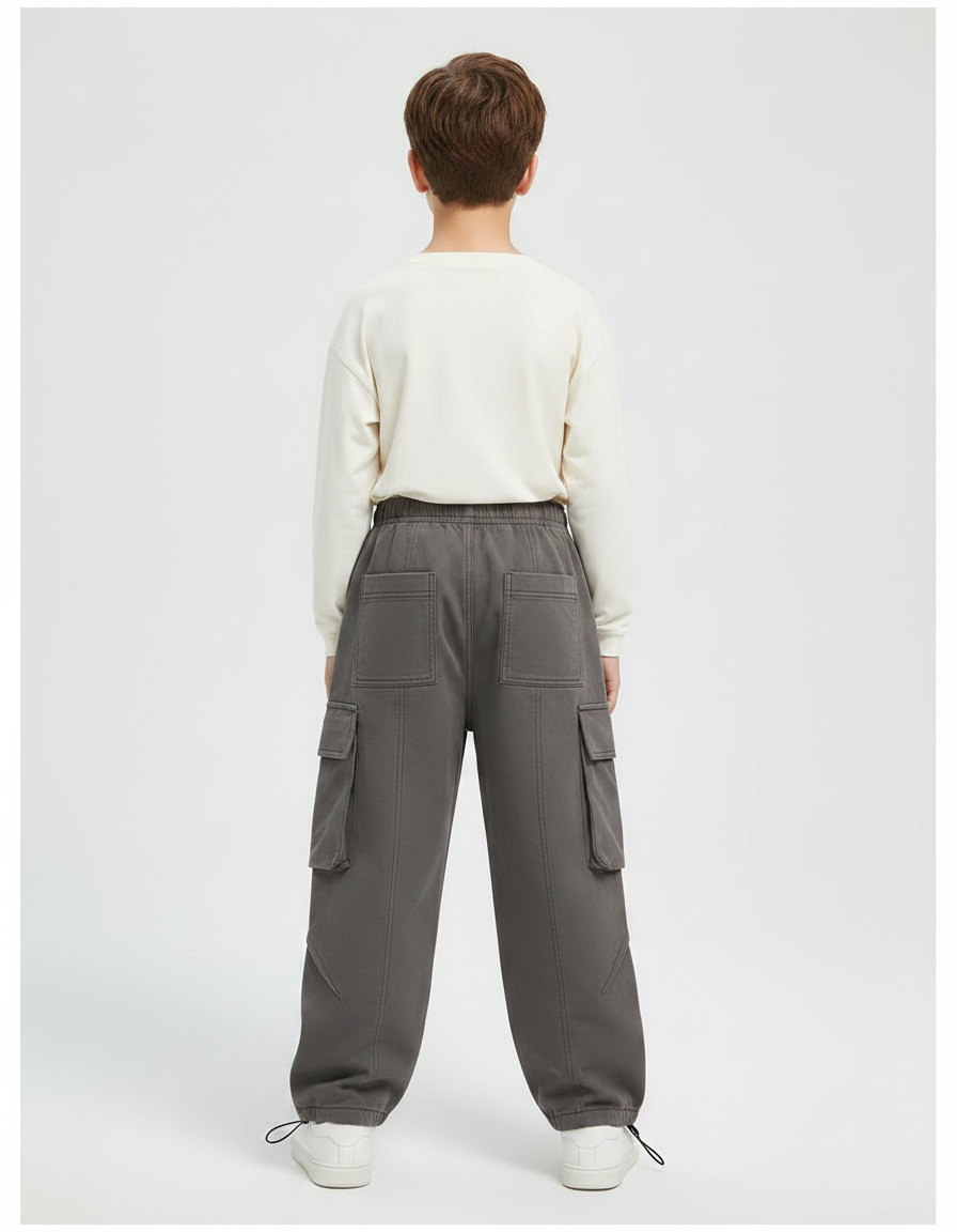 Pantalon Parachute Cargo Gris Ample Garçon Décontracté Coton - Molleton - vue 2