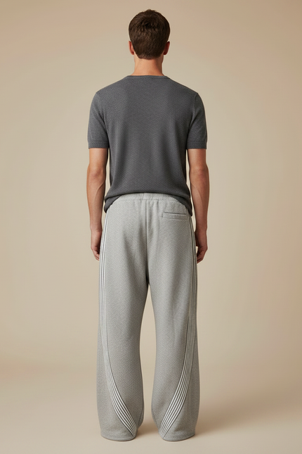 Pantalon Parachute Gris Ample Molleton Rayures Homme - vue 2