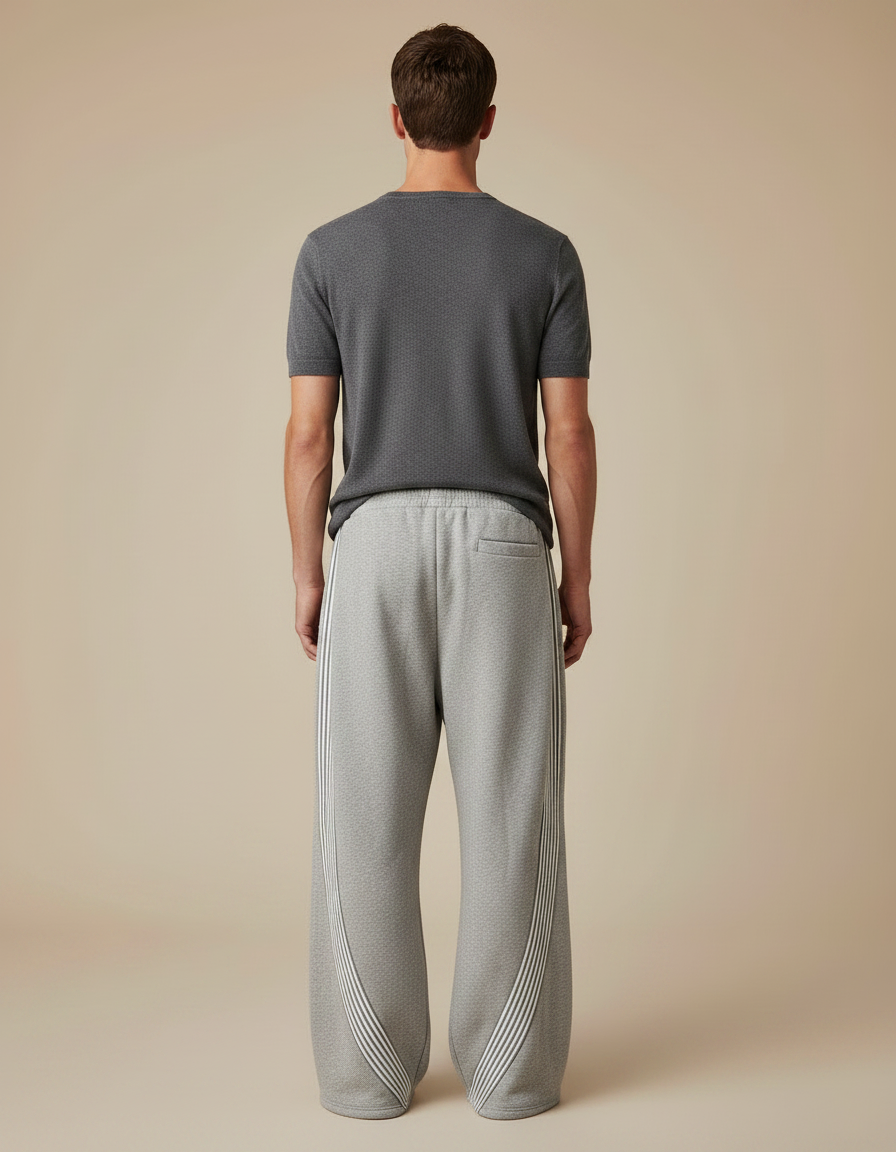Pantalon Parachute Gris Ample Molleton Rayures Homme - vue 2