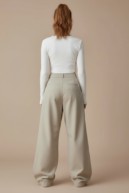 Pantalon Parachute Beige Ample Plissé Décontracté Femme - Polyester - vue 2