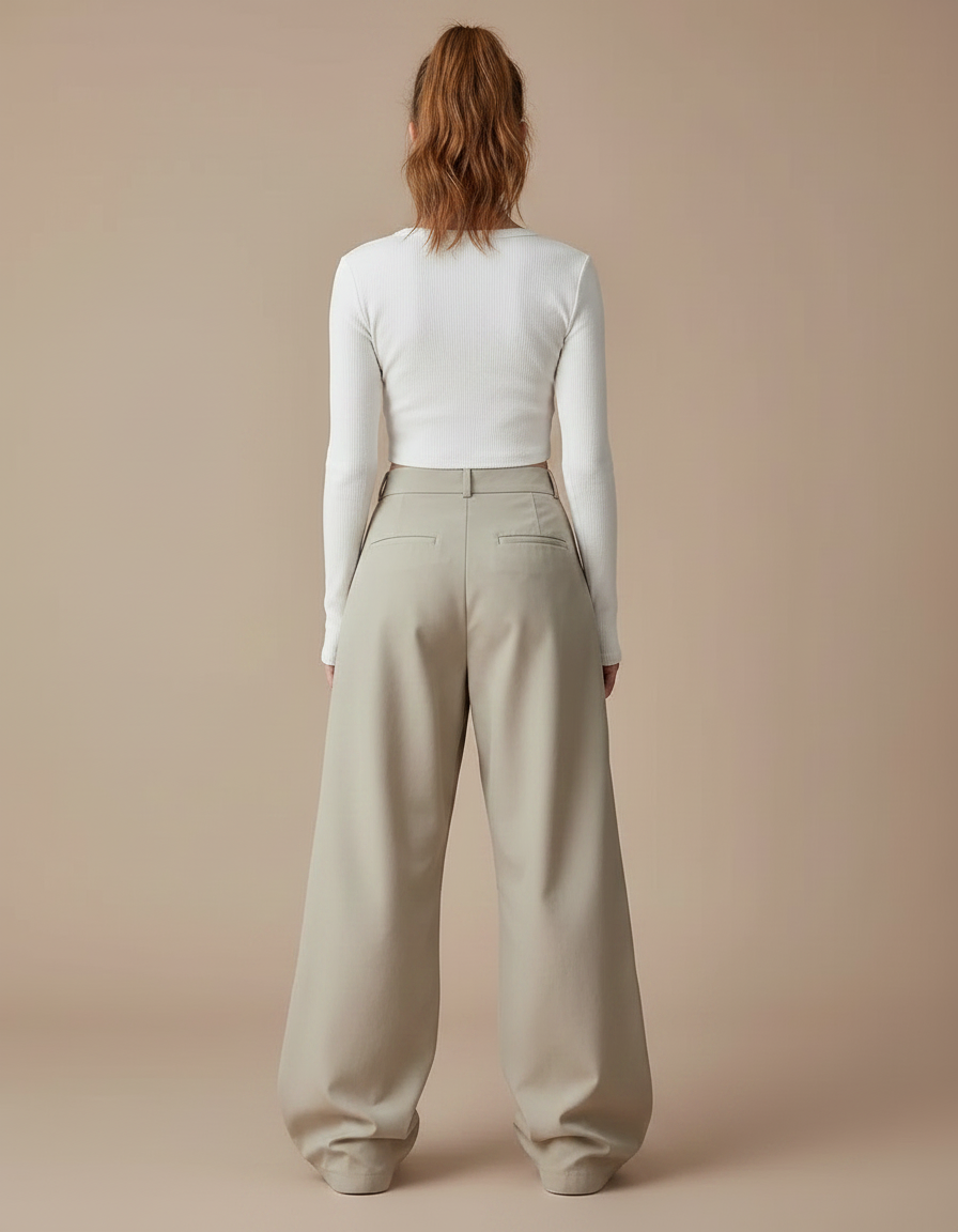 Pantalon Parachute Beige Ample Plissé Décontracté Femme - Polyester - vue 2