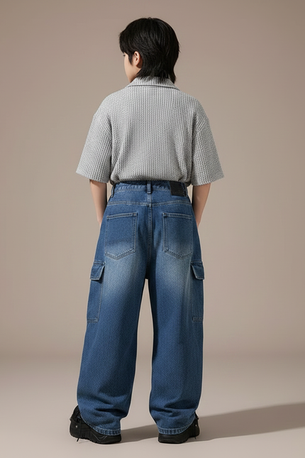 Pantalon Parachute Denim Bleu Ample Cargo Enfant - Jean - vue 2