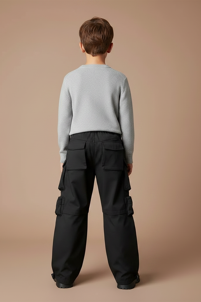 Pantalon Parachute Noir Cargo Ample Garçon Urbain - Polyester - vue 2
