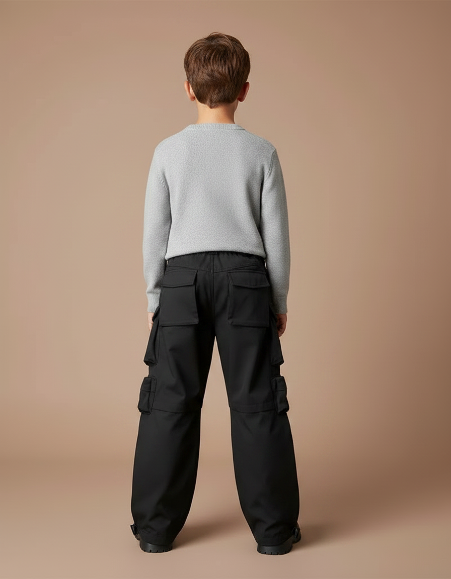 Pantalon Parachute Noir Cargo Ample Garçon Urbain - Polyester - vue 2