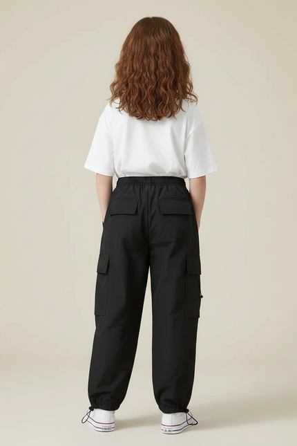Pantalon Parachute Noir Cargo Ample Enfants Unisexe - Polyester - vue 2