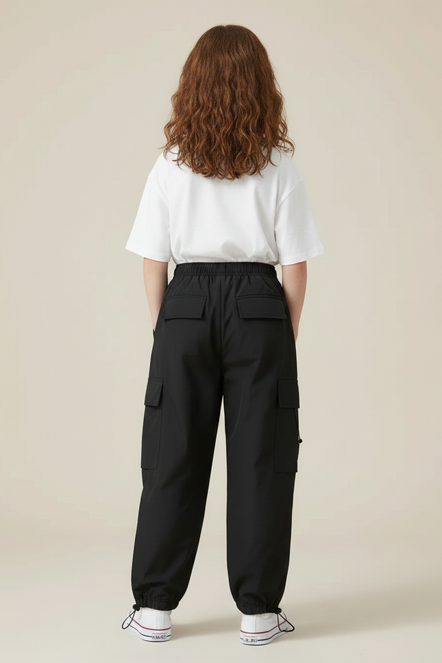 Pantalon Parachute Noir Cargo Ample Enfants Unisexe - Polyester - vue 2