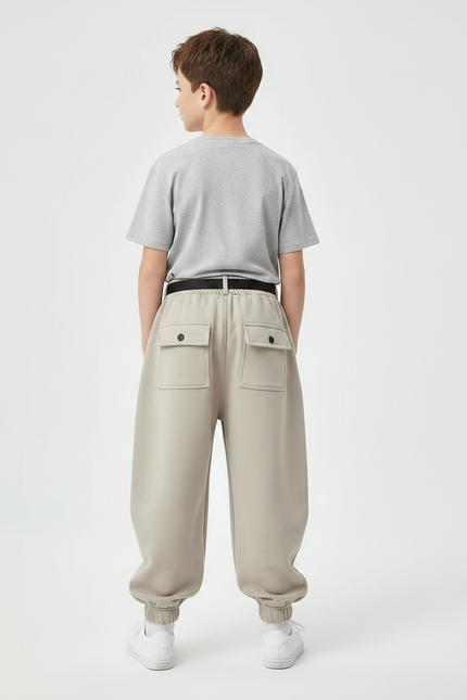 Pantalon Parachute Enfant Beige Ample Cargo Décontracté - Molleton - vue 2