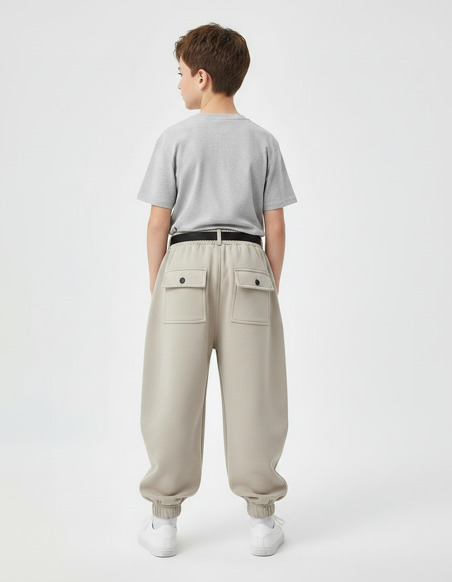 Pantalon Parachute Enfant Beige Ample Cargo Décontracté - Molleton - vue 2