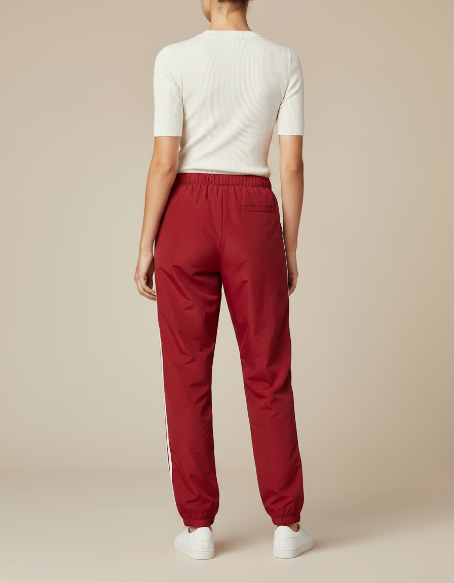 Pantalon Parachute Rouge Ample Rayures Blanches Sport - Polyester - vue 2