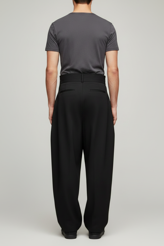 Pantalon Parachute Noir Plissé Ample Taille Haute Homme - Gabardine - vue 2