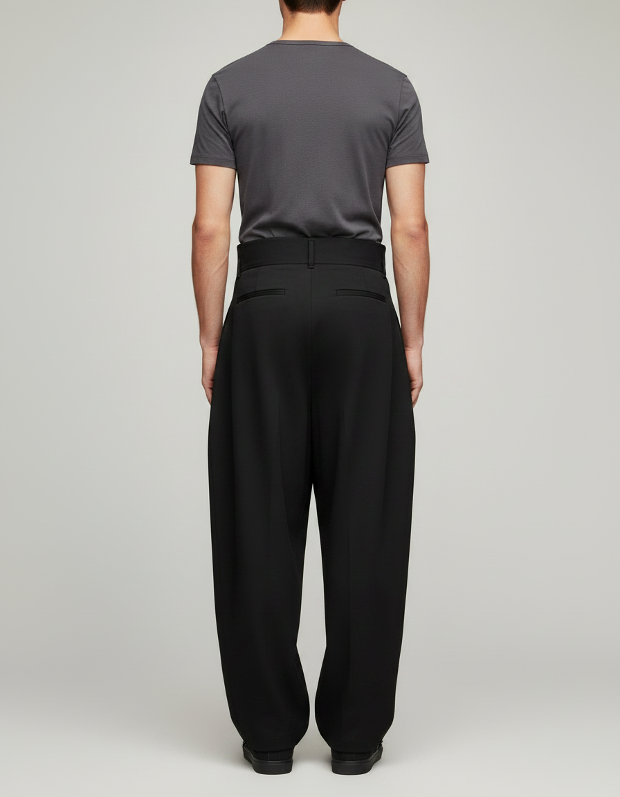 Pantalon Parachute Noir Plissé Ample Taille Haute Homme - Gabardine - vue 2