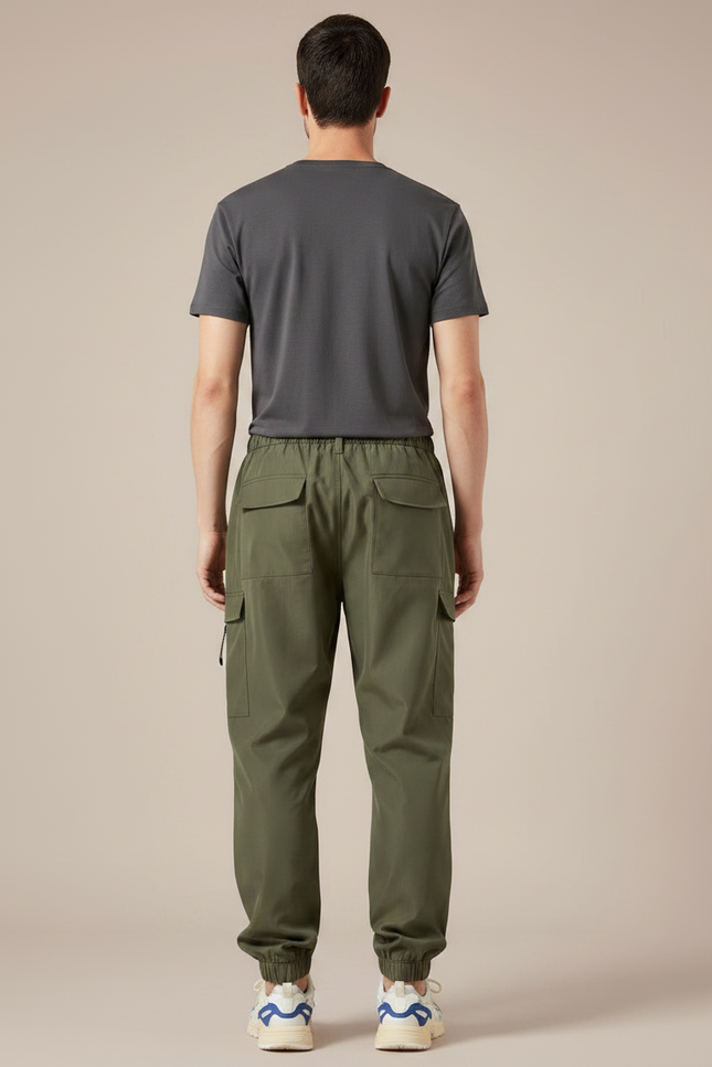 Pantalon Parachute Kaki Cargo Cordon Homme Techwear - Polyester - vue 2
