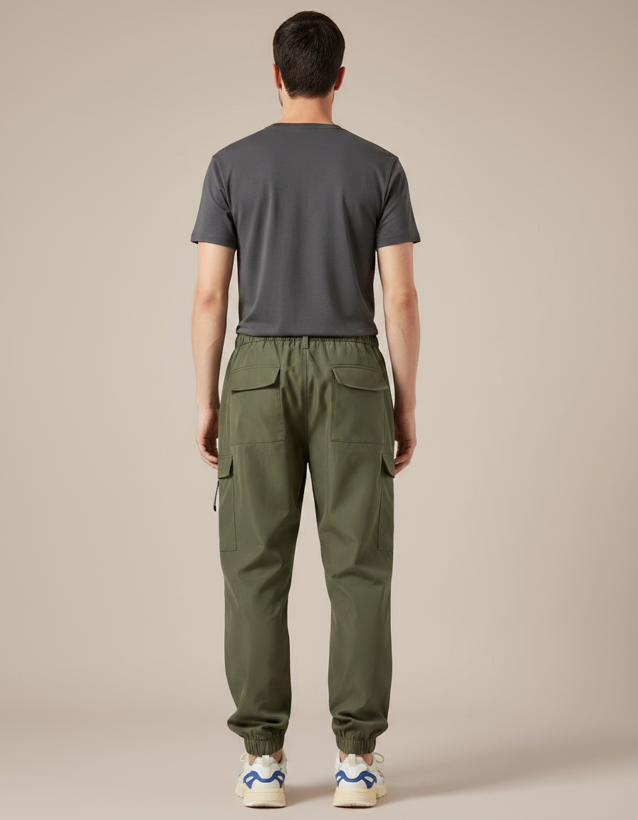 Pantalon Parachute Kaki Cargo Cordon Homme Techwear - Polyester - vue 2