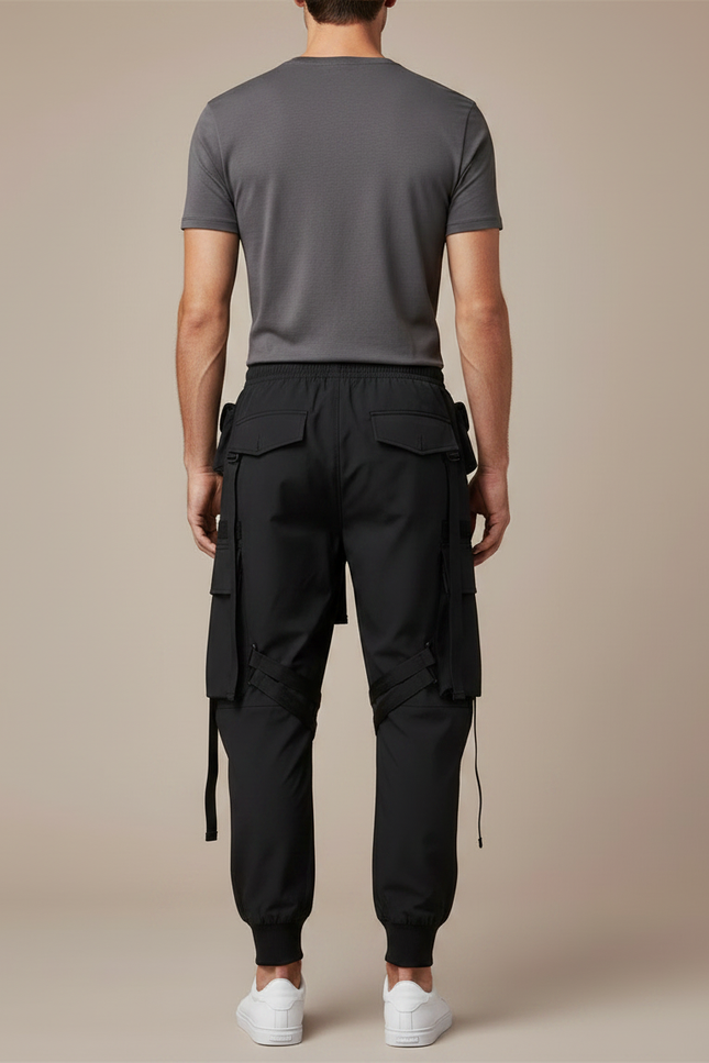 Pantalon Parachute Noir Cargo Homme Techwear - Polyester - vue 2