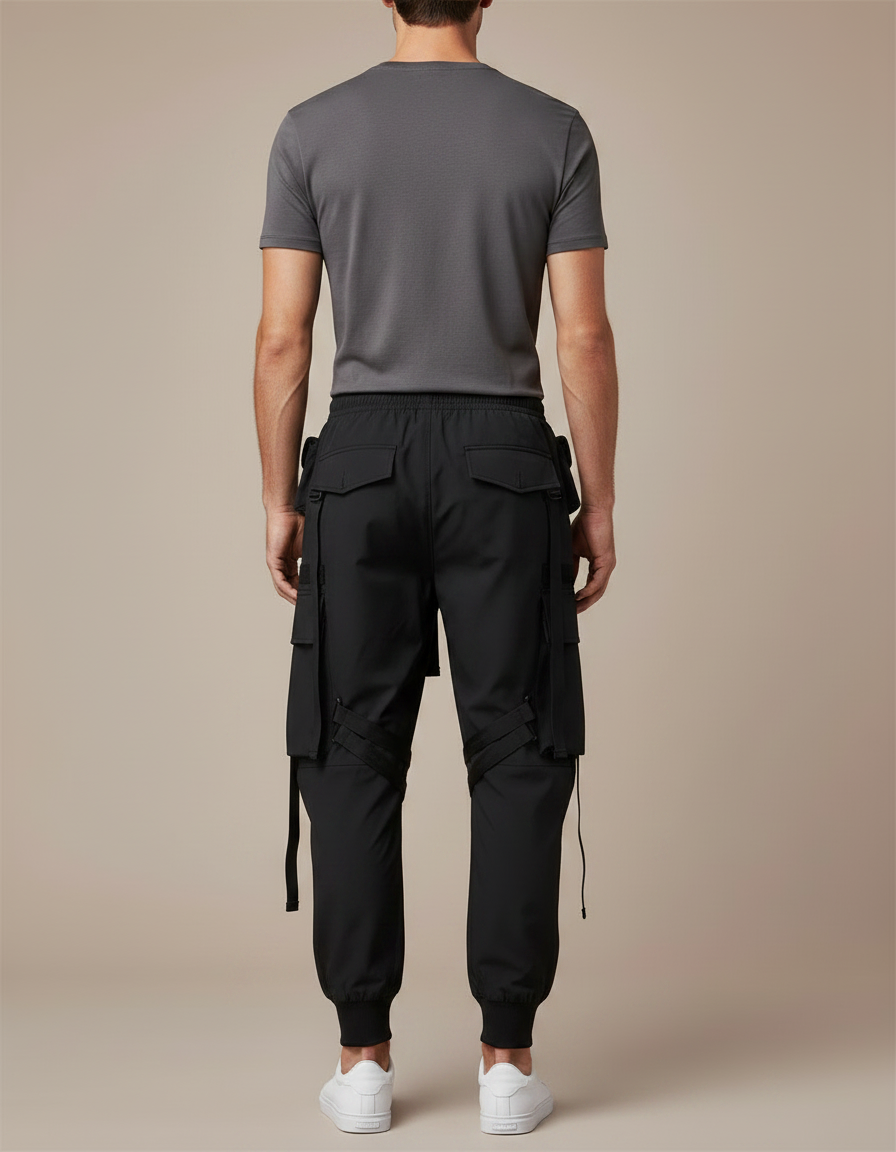 Pantalon Parachute Noir Cargo Homme Techwear - Polyester - vue 2