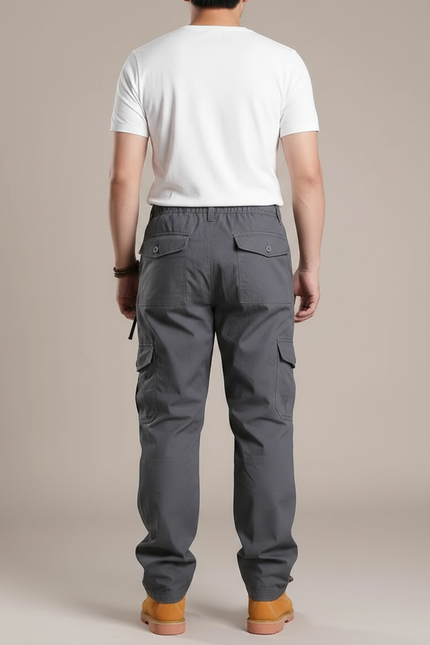 Pantalon Parachute Gris Coton Cargo Ample Homme - vue 2