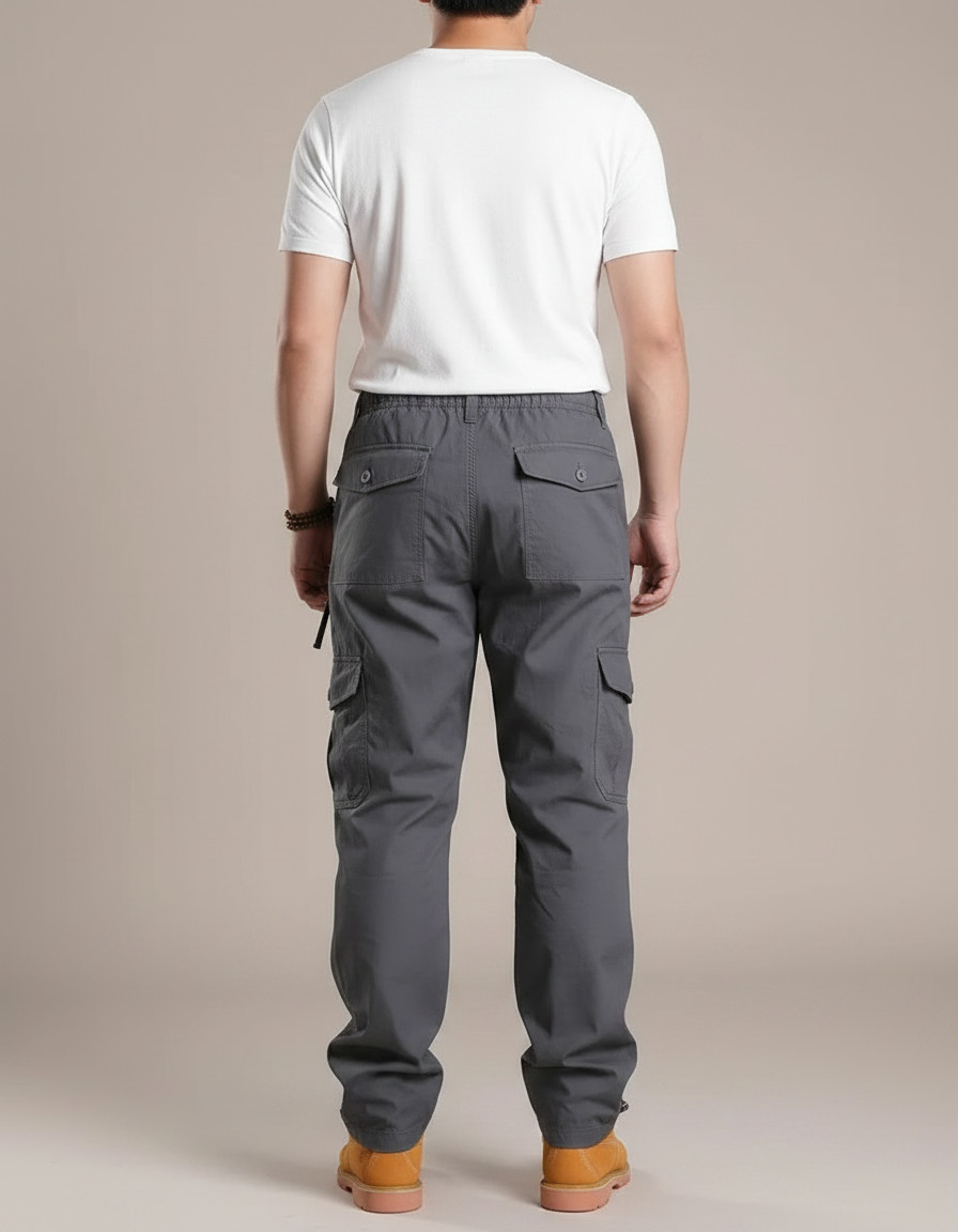 Pantalon Parachute Gris Coton Cargo Ample Homme - vue 2