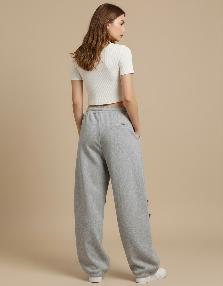 Pantalon Parachute Gris Ample Décontracté Fluide - Molleton - vue 2