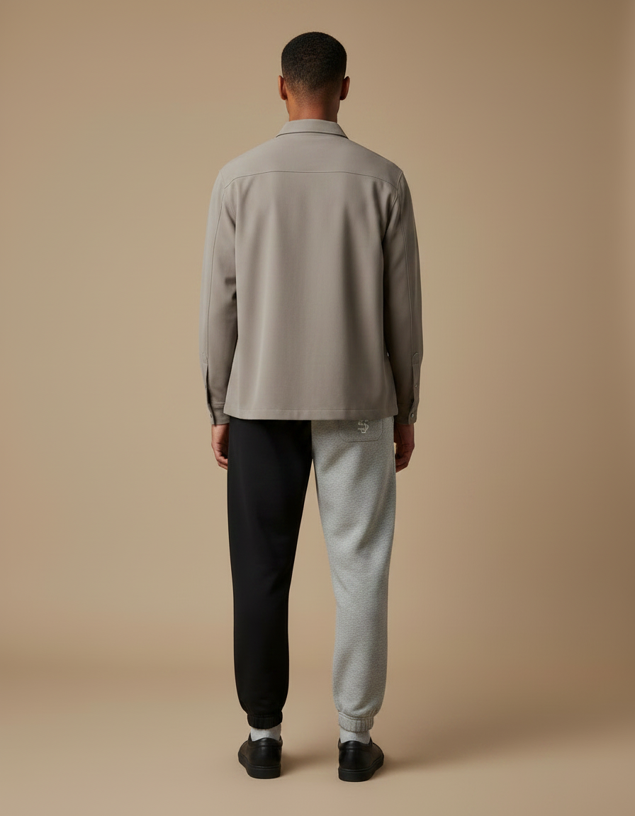 Pantalon Parachute Bicolore Noir Gris Jogger Homme - Multicolore Molleton - vue 2