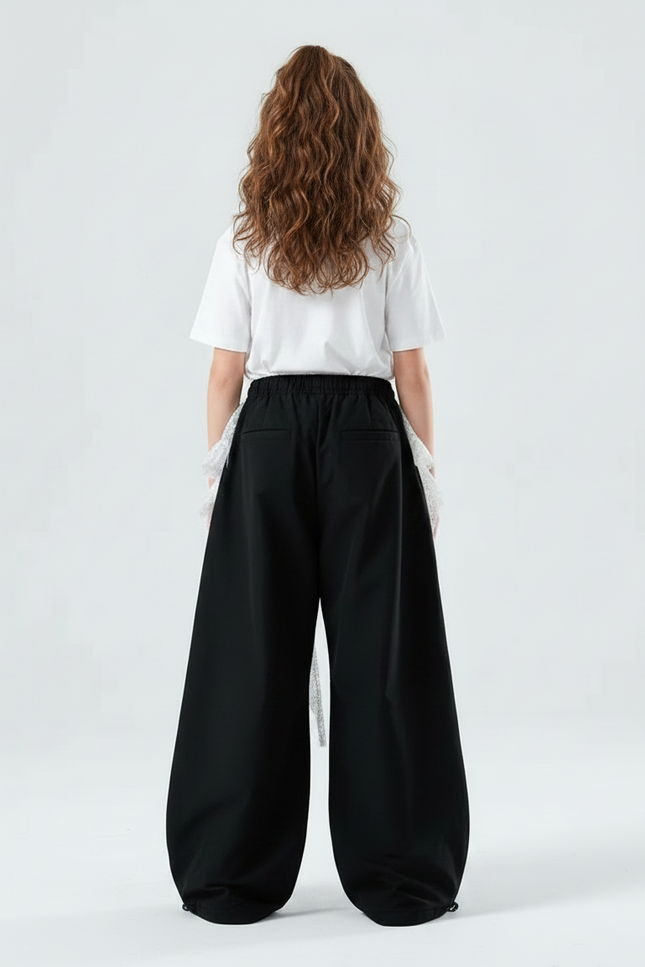 Pantalon Parachute Noir Ample Dentelle Fille - Polyester - vue 2