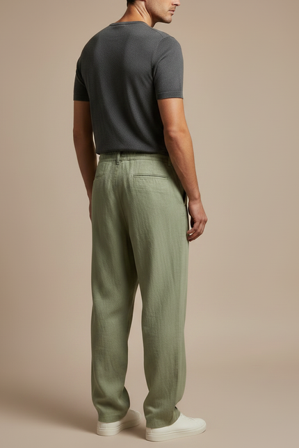 Pantalon Parachute Vert Lin Ample Homme Décontracté Cordon - vue 2