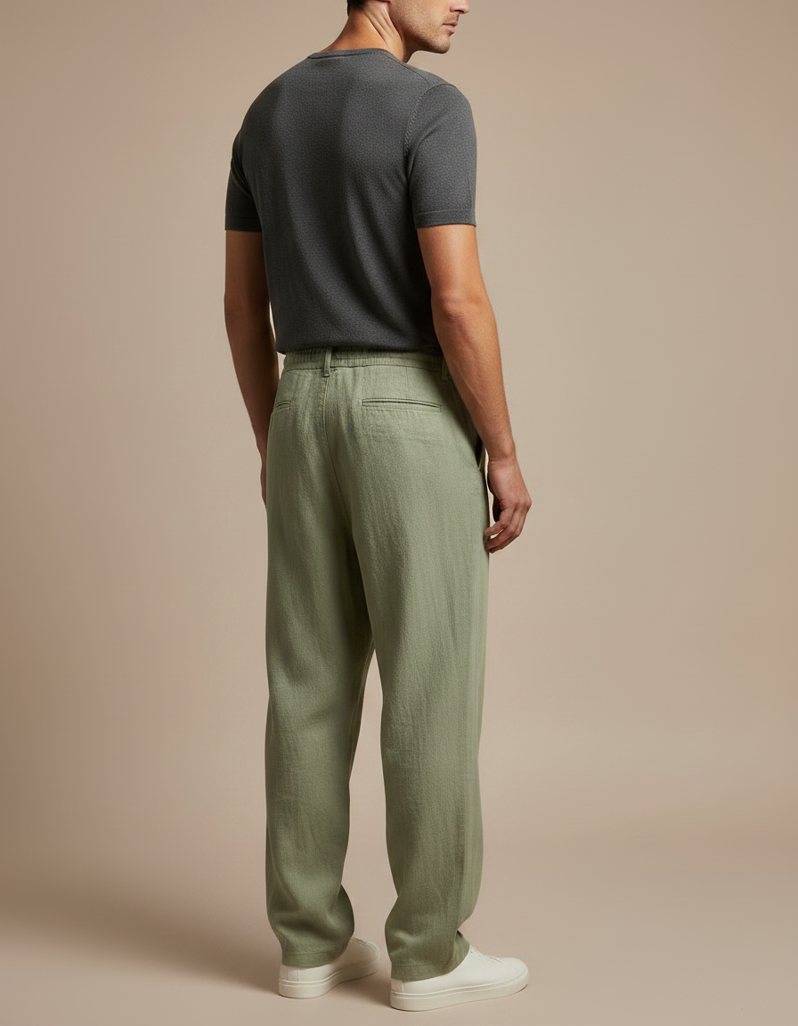 Pantalon Parachute Vert Lin Ample Homme Décontracté Cordon - vue 2