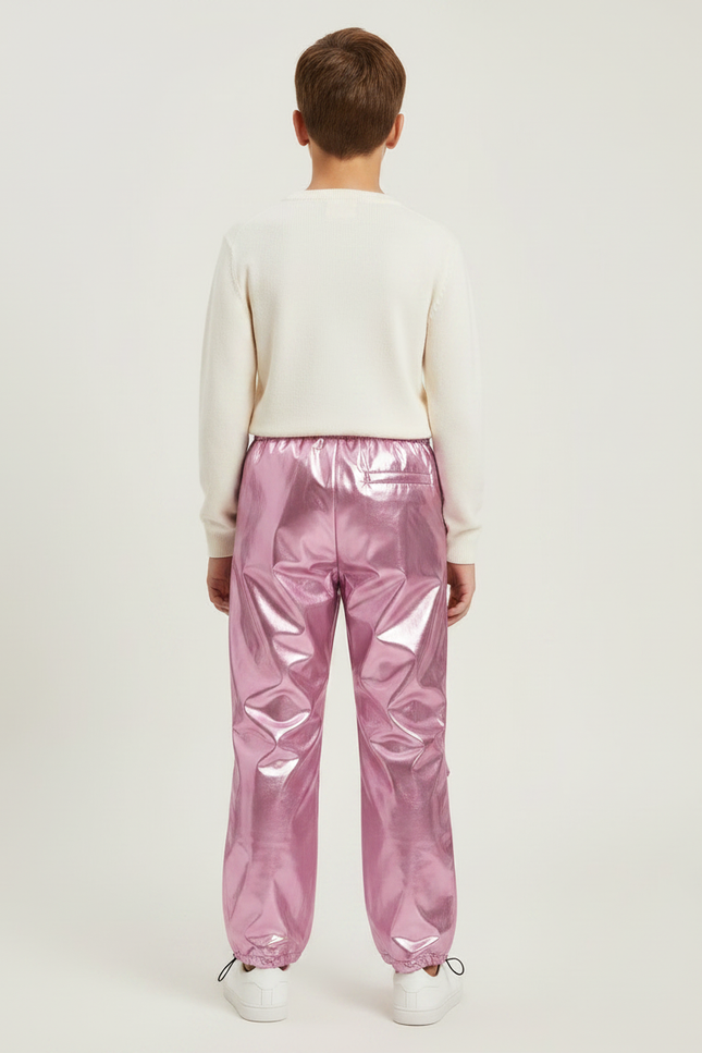 Pantalon Parachute Métallique Rose Ample Enfant - Polyester - vue 2