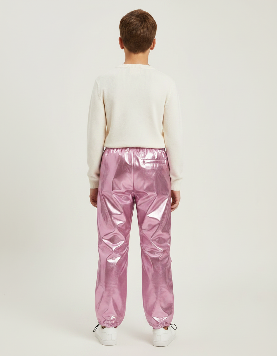 Pantalon Parachute Métallique Rose Ample Enfant - Polyester - vue 2