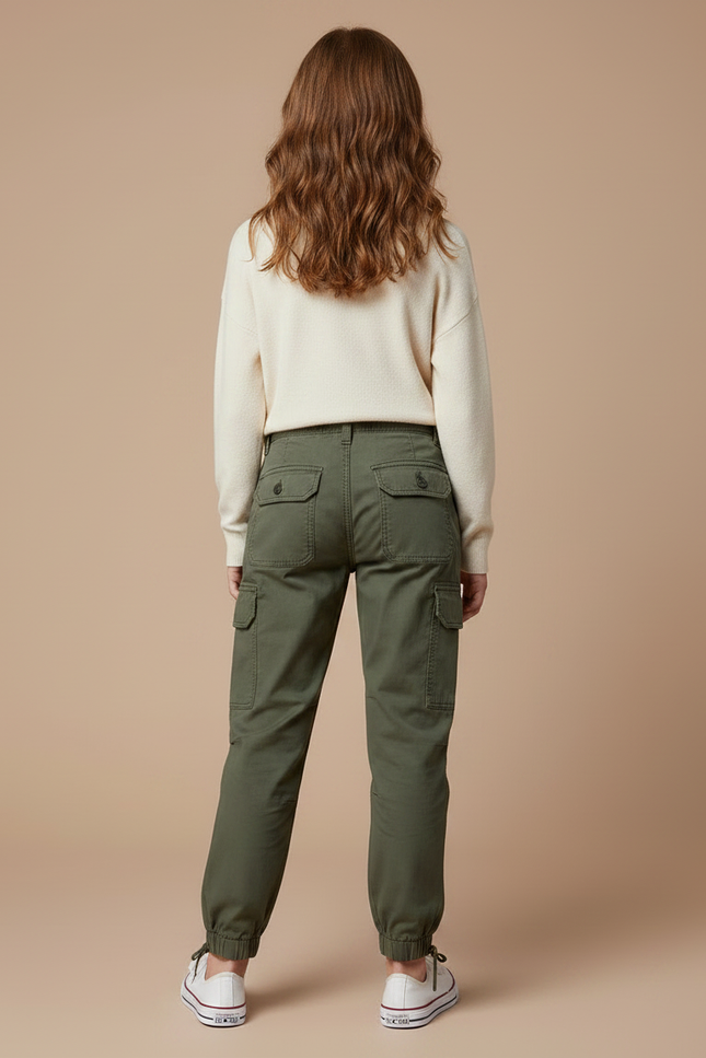 Pantalon Parachute Kaki Cargo Coton Enfant - vue 2
