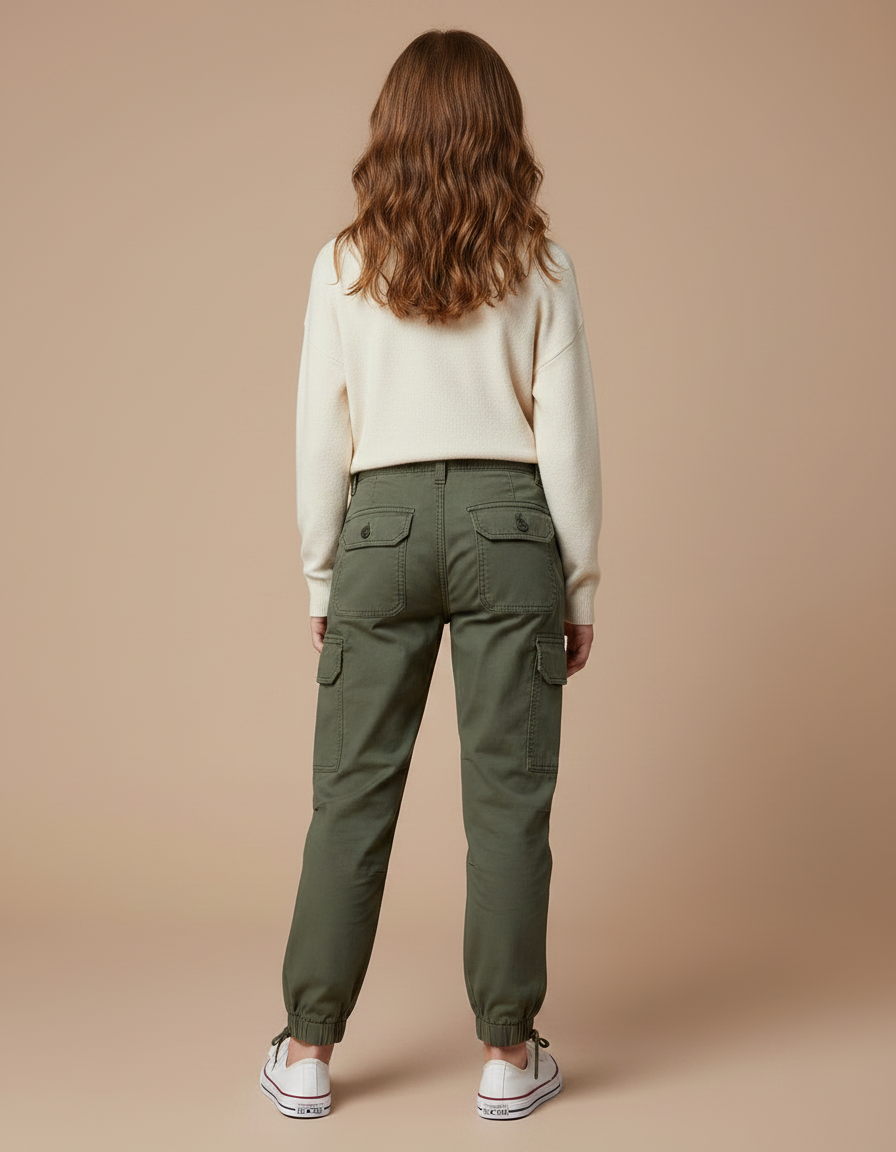 Pantalon Parachute Kaki Cargo Coton Enfant - vue 2