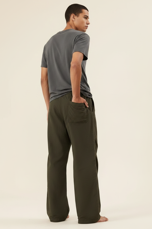 Pantalon Parachute Kaki Ample Cordon Décontracté Homme Large - Polyester - vue 2