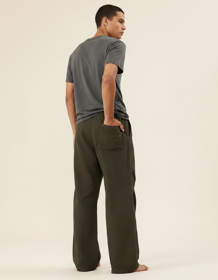 Pantalon Parachute Kaki Ample Cordon Décontracté Homme Large - Polyester - vue 2