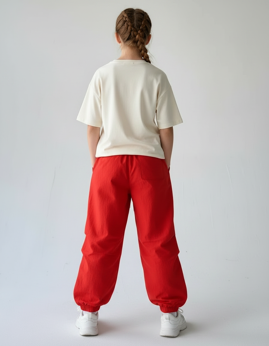 Pantalon Parachute Rouge Ample Fluide Taille Élastique - Polyester - vue 2