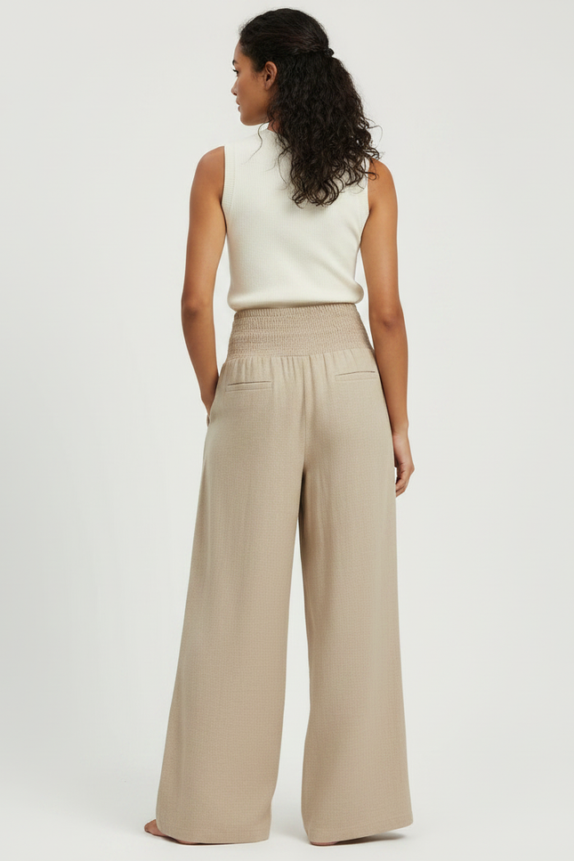 Pantalon Parachute Beige Ample Fluide Plissé Femme - Lin - vue 2