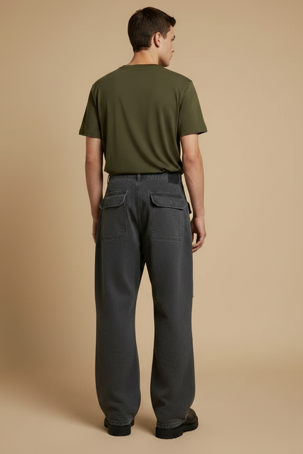 Pantalon Parachute Gris Ample Plissé Décontracté Homme - Jean - vue 2