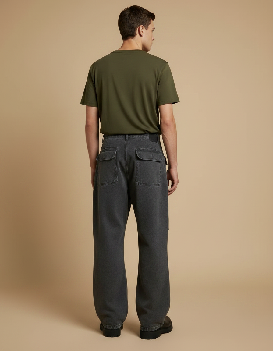 Pantalon Parachute Gris Ample Plissé Décontracté Homme - Jean - vue 2